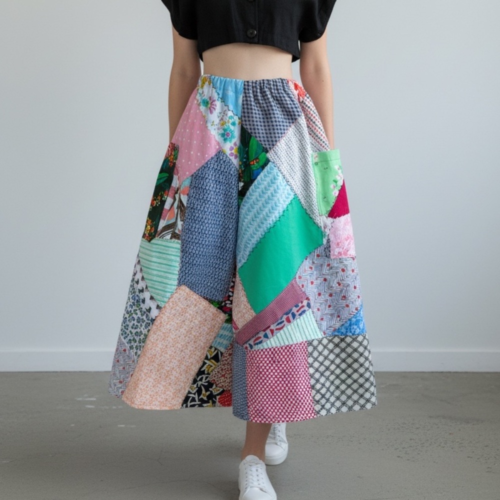 Vintage 1970s Crazy Quilt Handmade Wide Leg Gaucho Pants OOAK